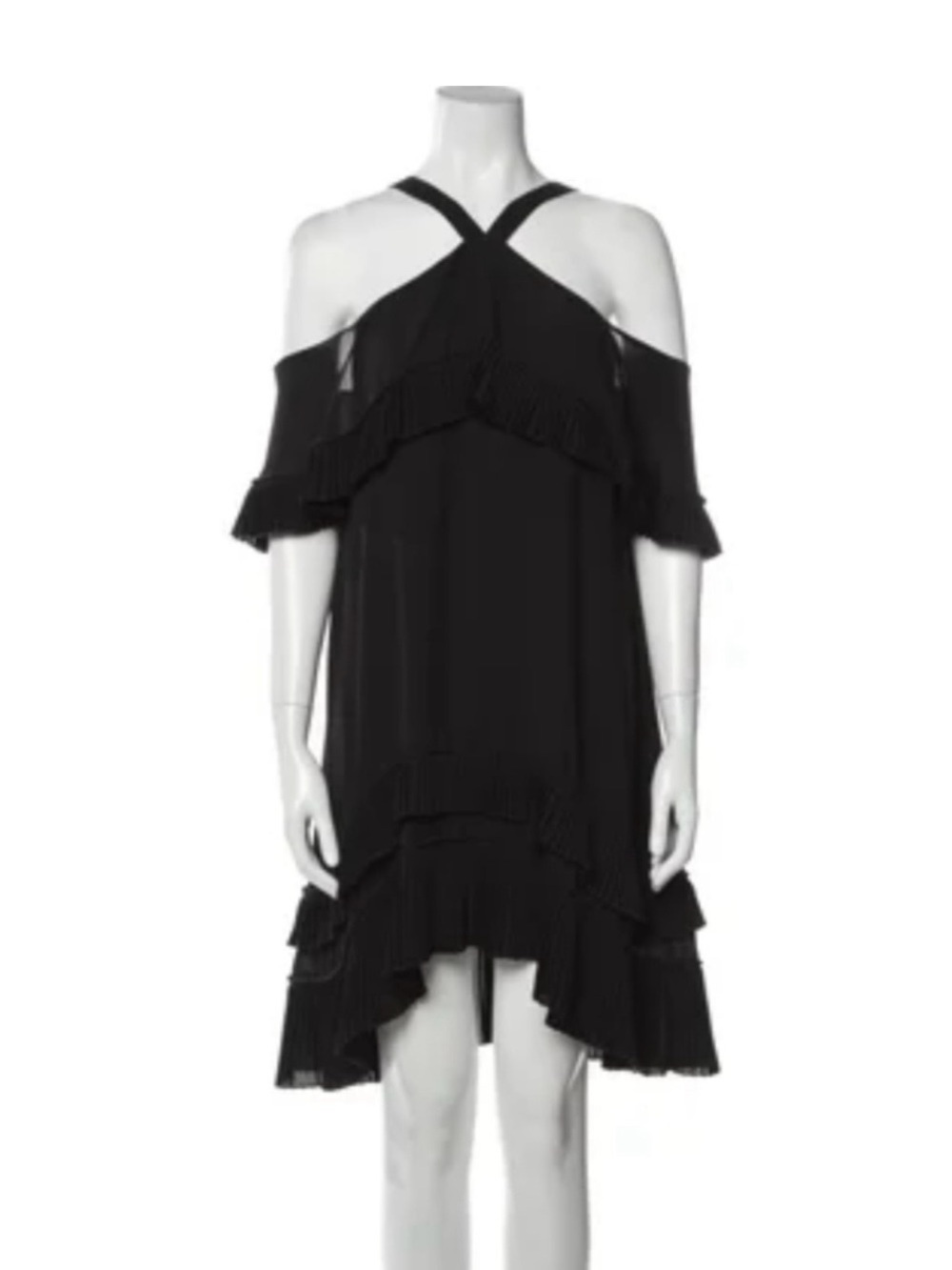 Delfi Collective Black Pleated Ruffle Cold Shoulder Dress NWT S